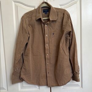 American Eagle Outfitters Men's Brown Striped Shirt vintage fit